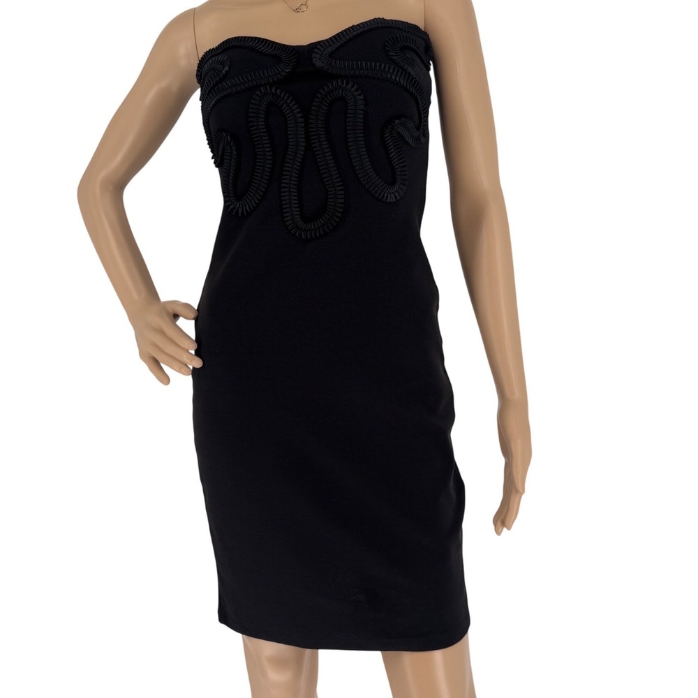 Kardashian Kollection Black Strapless Bodycon Dress Ribbon Applique Small